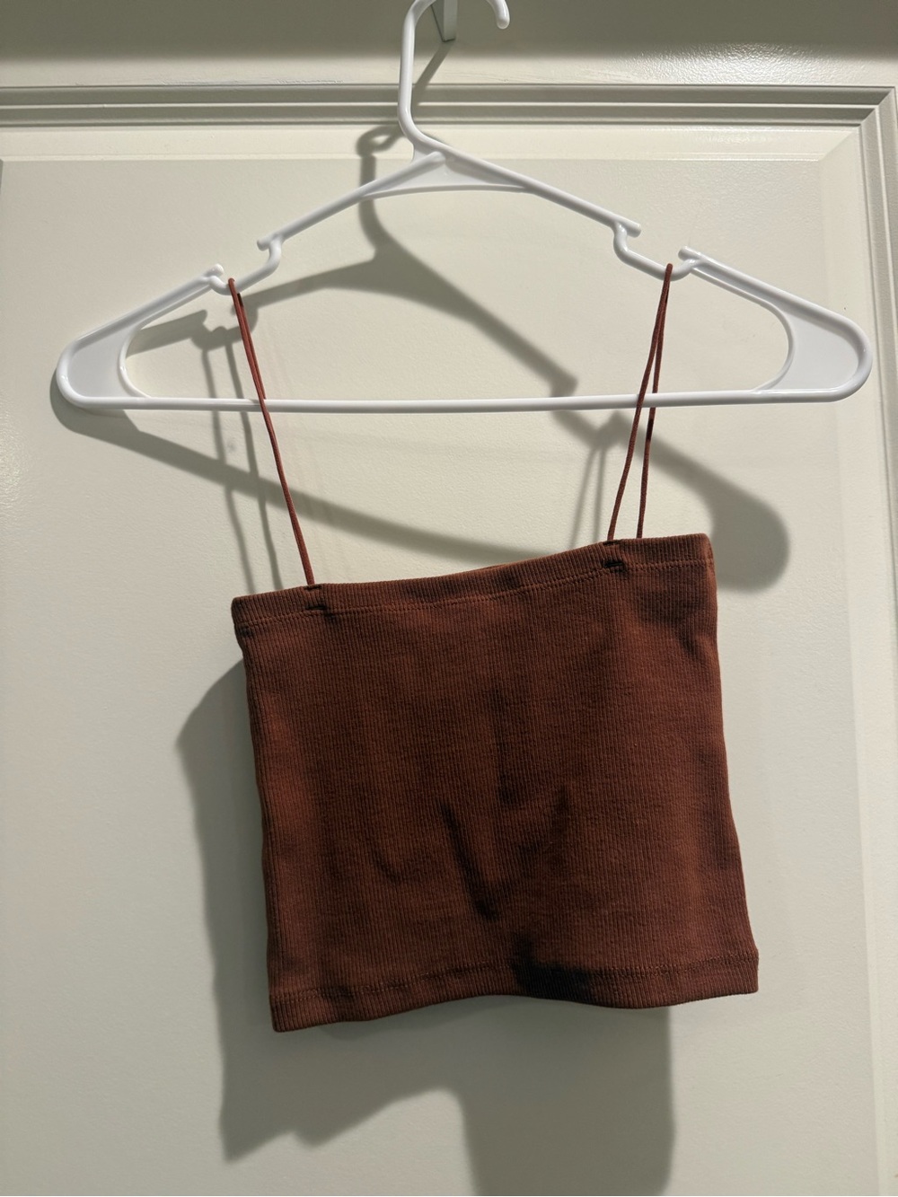 ZARA Caramel Ribbed Spaghetti Strap Crop Cami